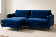 2pc Sectional Sofa Chaise on the Left in Cobalt Velvet Color