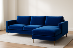 2pc Sectional Sofa Chaise on the Right in cobalt velvet color
