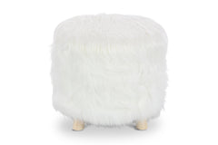 Wilkins Faux Fur Ottoman WHITE